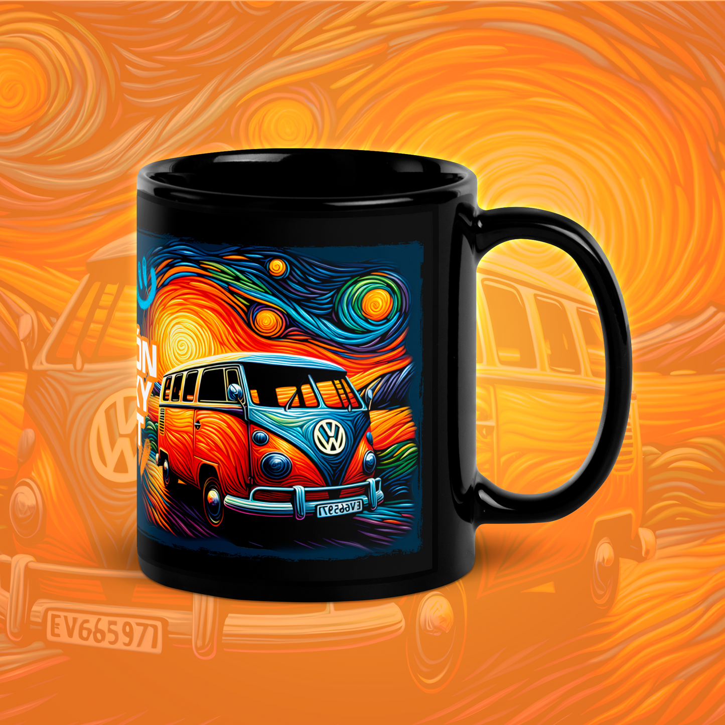 "Happy Ride" (Taza negra brillante)☕️