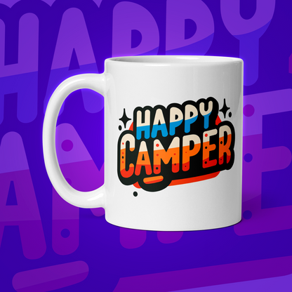 "Happy Camper" (Taza blanca brillante)☕️